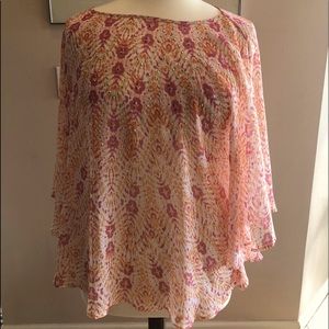 Printed  blended polyester two tone top w studs